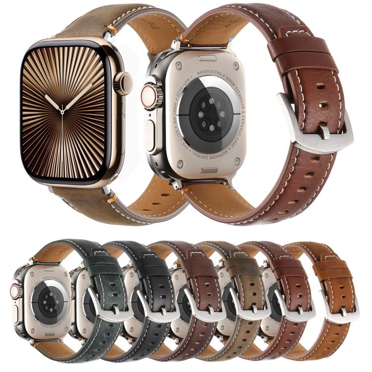 For Apple Watch 46mm / 49mm / 45mm / 44mm Kalebol Stitched Genuine Leather Watch Band(Pull Up Leather Black) - free shipping - PMc TechLife - Order now!