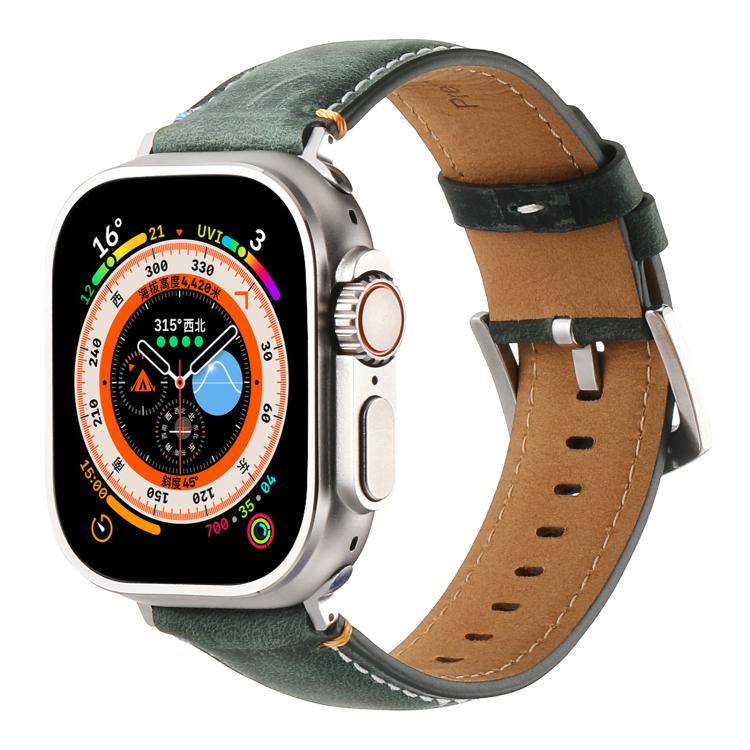 For Apple Watch 46mm / 49mm / 45mm / 44mm Kalebol Stitched Genuine Leather Watch Band(Frosted Green) - free shipping - PMc TechLife - Order now!