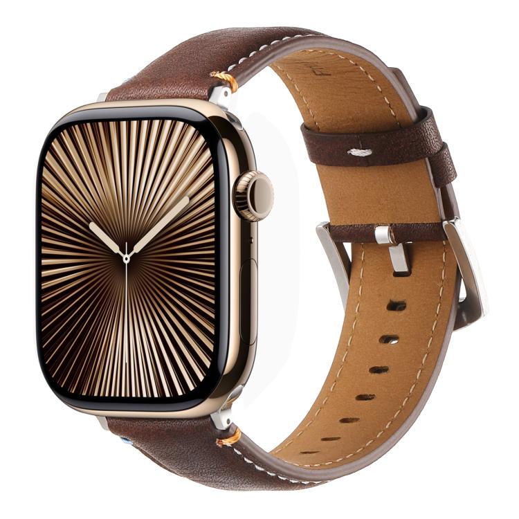 For Apple Watch 42mm / 41mm / 40mm / 38mm Kalebol Stitched Genuine Leather Watch Band(Pull Up Leather Coffee) - free shipping - PMc TechLife - Order now!