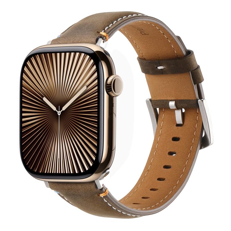 For Apple Watch 42mm / 41mm / 40mm / 38mm Kalebol Stitched Genuine Leather Watch Band(Frosted  Olive) - free shipping - PMc TechLife - Order now!