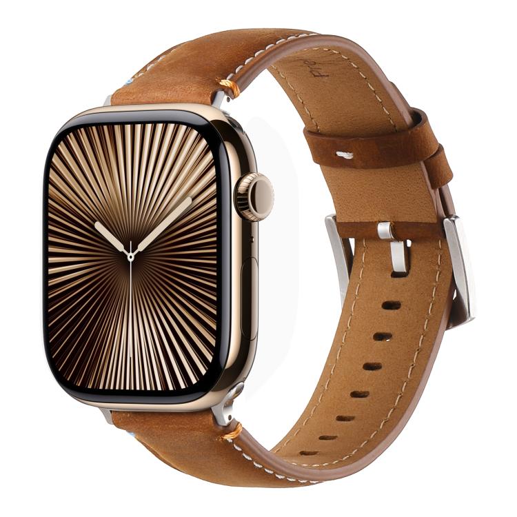 For Apple Watch 42mm / 41mm / 40mm / 38mm Kalebol Stitched Genuine Leather Watch Band(Frosted Brown) - free shipping - PMc TechLife - Order now!