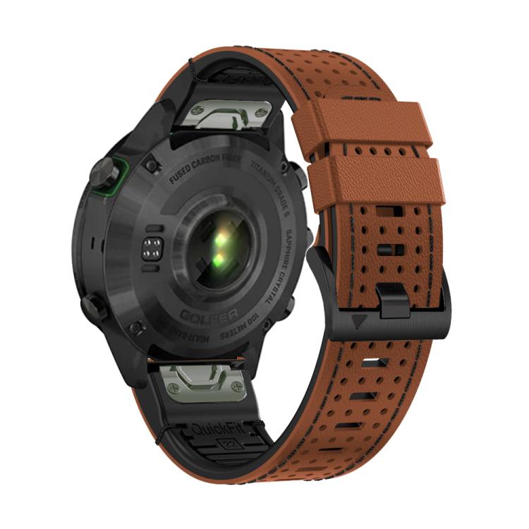 For Garmin Fenix 7X 26mm Kalebol Dot Hole Silicone Leather Quick Release Watch Band(Brown Black) - free shipping - PMc TechLife - Order now!