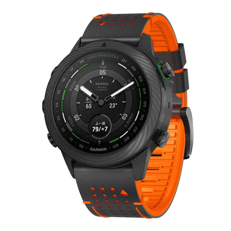 For Garmin Fenix 7 22mm Kalebol Dot Hole Silicone Leather Quick Release Watch Band(Black Orange) - free shipping - PMc TechLife - Order now!
