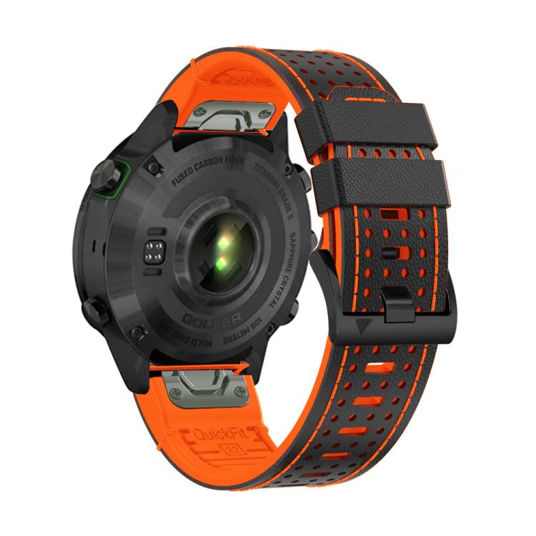 For Garmin Fenix 7 22mm Kalebol Dot Hole Silicone Leather Quick Release Watch Band(Black Orange) - free shipping - PMc TechLife - Order now!