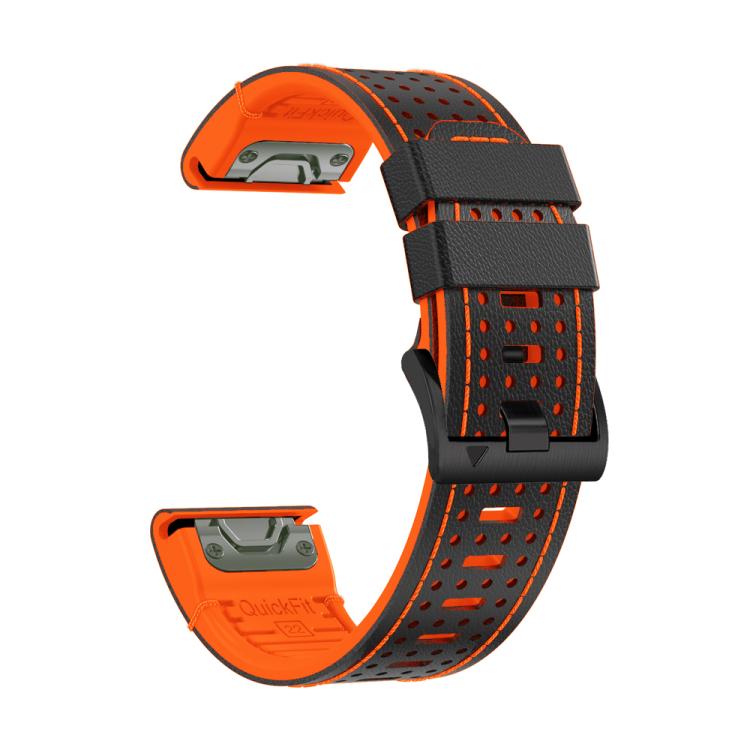 For Garmin Fenix 7 22mm Kalebol Dot Hole Silicone Leather Quick Release Watch Band(Black Orange) - free shipping - PMc TechLife - Order now!