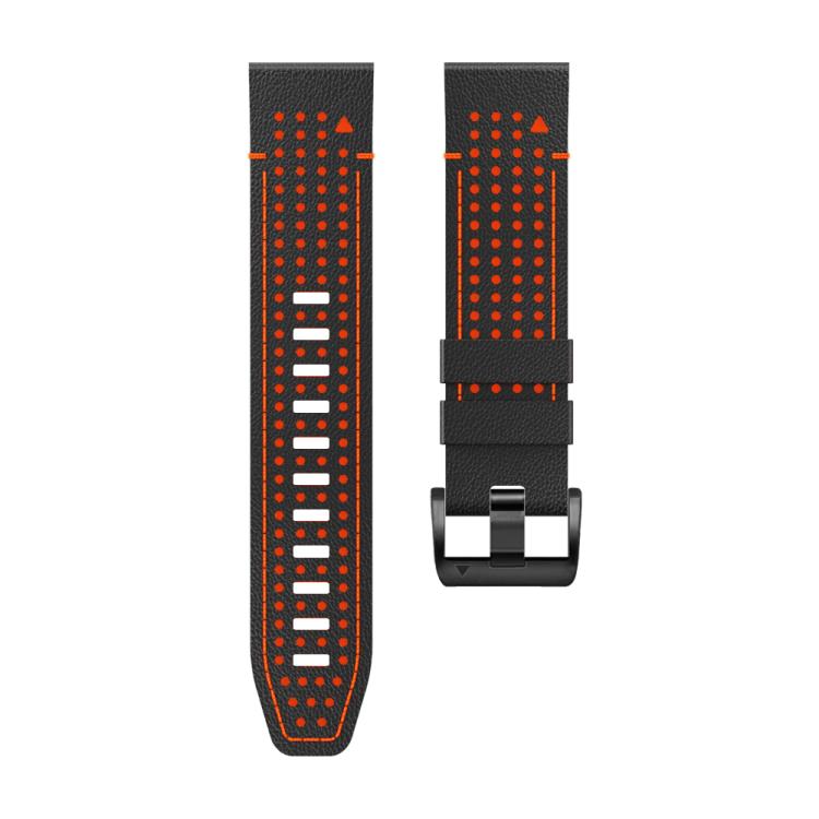 For Garmin Fenix 7 22mm Kalebol Dot Hole Silicone Leather Quick Release Watch Band(Black Orange) - free shipping - PMc TechLife - Order now!