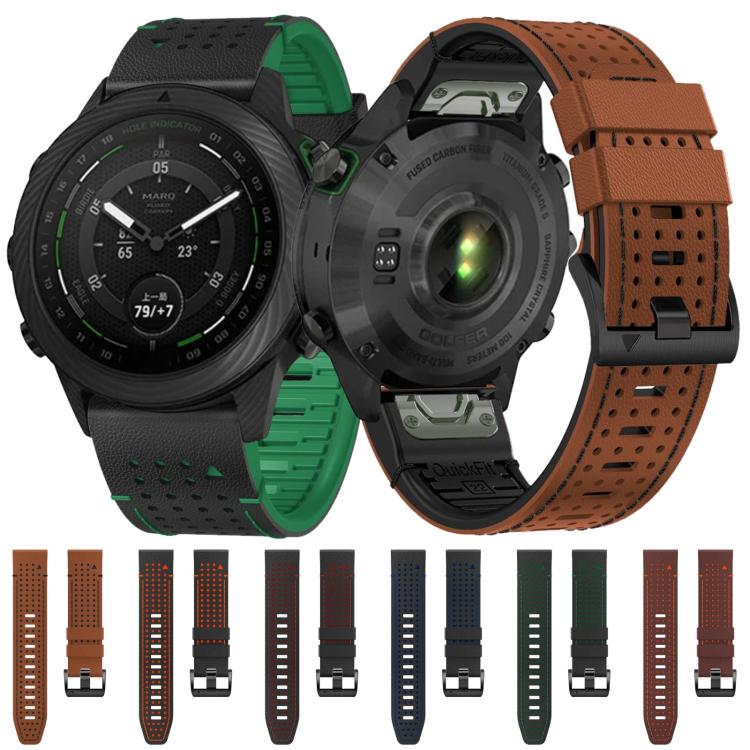 For Garmin Fenix 7 22mm Kalebol Dot Hole Silicone Leather Quick Release Watch Band(Black Orange) - free shipping - PMc TechLife - Order now!