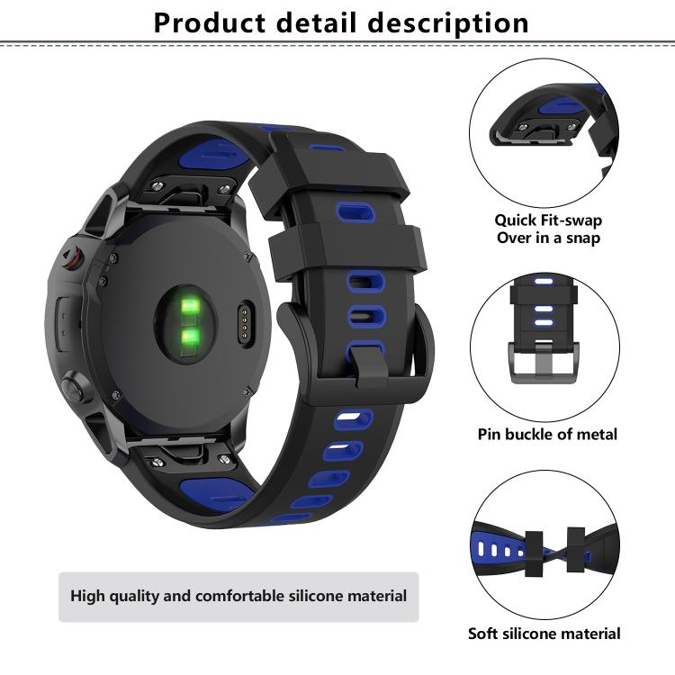 For Garmin QuickFit 22mm Kalebol Two-color Silicone Watch Band(Black Rose Red) - free shipping - PMc TechLife - Order now!