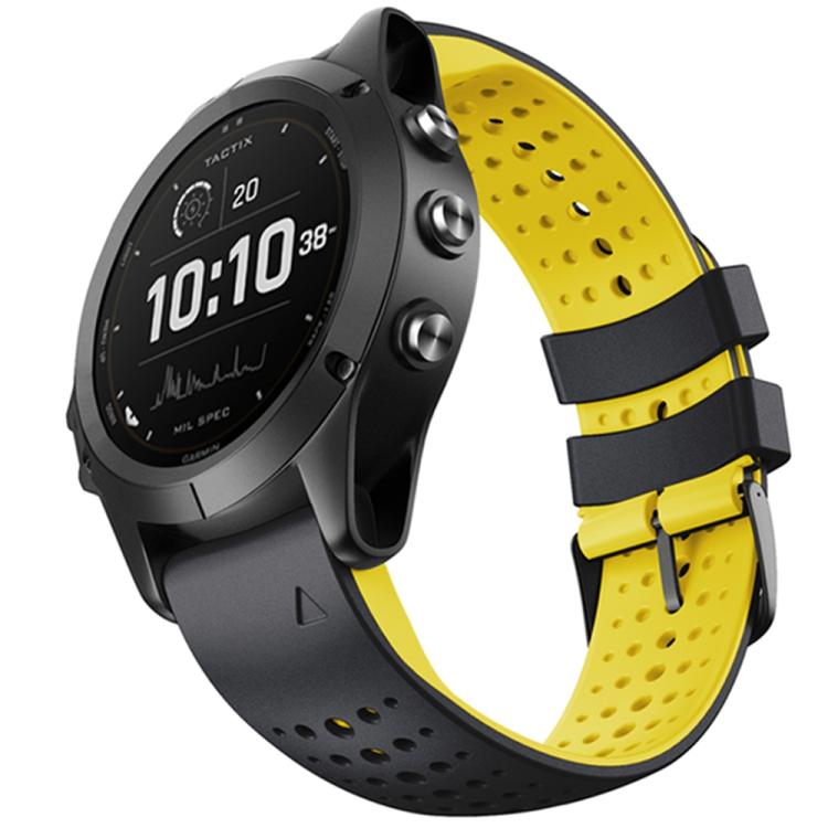 For Garmin QuickFit 26mm Kalebol Breathable Two-color Silicone Watch Band(Black Yellow) - free shipping - PMc TechLife - Order now!