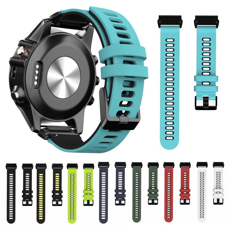For Garmin QuickFit 22mm Kalebol Two-layer Silicone Watch Band(Teal Black) - free shipping - PMc TechLife - Order now!
