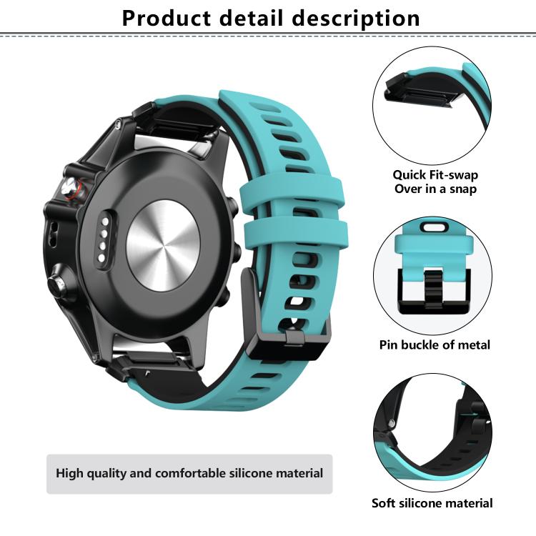 For Garmin QuickFit 22mm Kalebol Two-layer Silicone Watch Band(Teal Black) - free shipping - PMc TechLife - Order now!