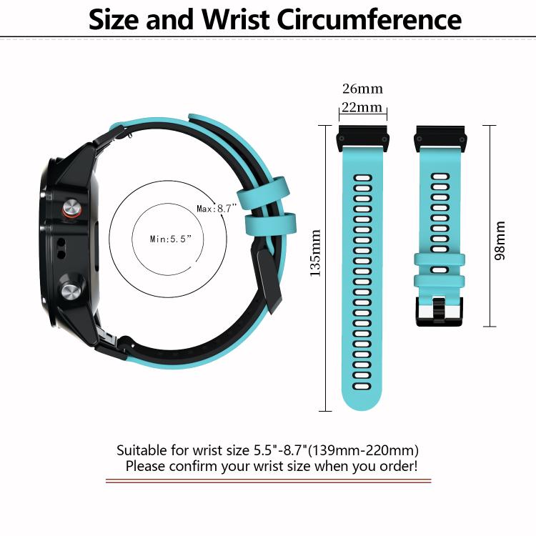 For Garmin QuickFit 22mm Kalebol Two-layer Silicone Watch Band(Teal Black) - free shipping - PMc TechLife - Order now!