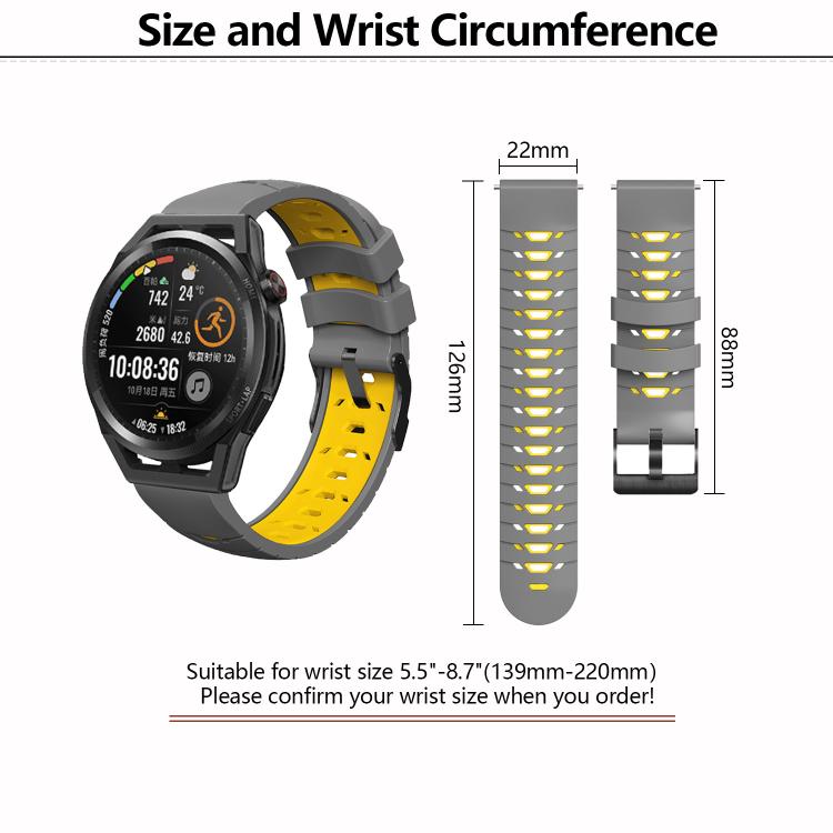 Kalebol 22mm Universal Three Row Holes Silicone Watch Band(Grey Yellow) - free shipping - PMc TechLife - Order now!