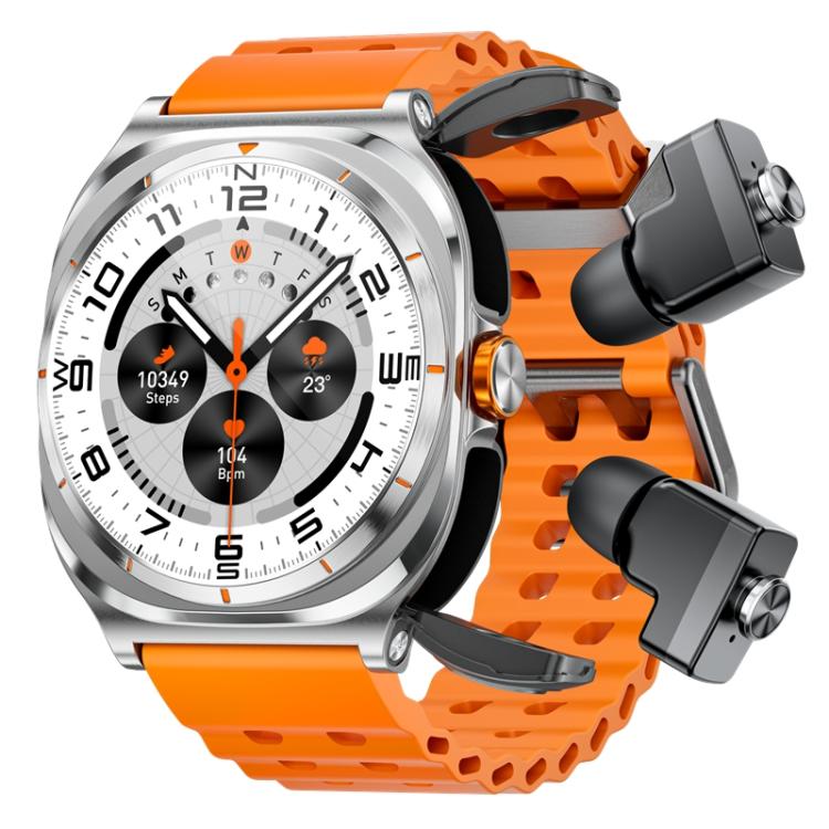 HAMTOD GT98 Headphones Smart Watch,1.53 inch, Support Bluetooth Call / NFC / Heart Rate(Silver Orange) - free shipping - PMC TechLife - Order now!