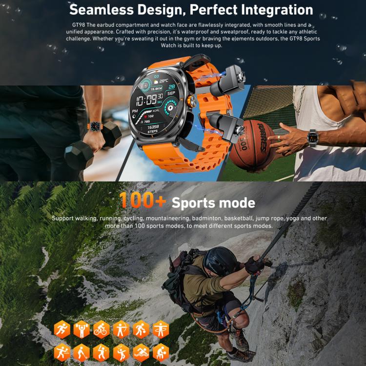 HAMTOD GT98 Headphones Smart Watch,1.53 inch, Support Bluetooth Call / NFC / Heart Rate(Black) - free shipping - PMC TechLife - Order now!