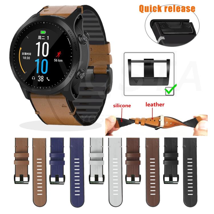 For Garmin QuickFit 22mm Kalebol Quick Release Silicone Leather Watch Band(Light Grey) - free shipping - PMc TechLife - Order now!