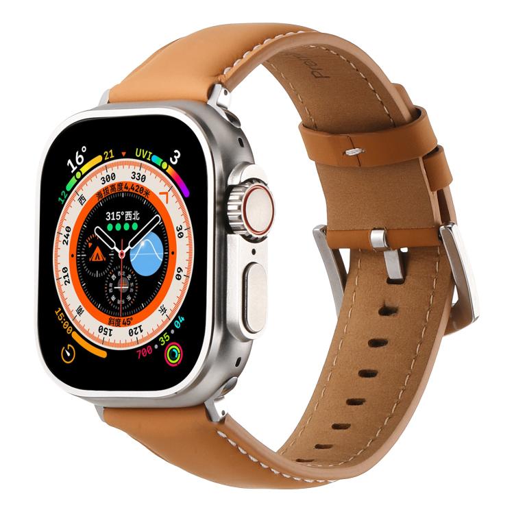 For Apple Watch 46mm / 49mm / 45mm / 44mm Kalebol Plain Genuine Leather Watch Band(Yellow Brown) - free shipping - PMc TechLife - Order now!