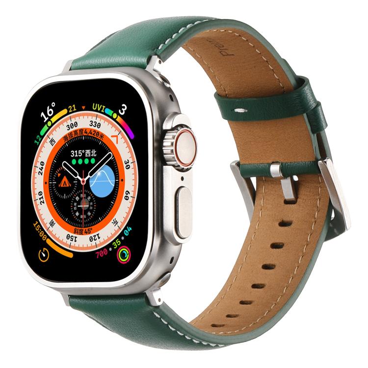 For Apple Watch 46mm / 49mm / 45mm / 44mm Kalebol Plain Genuine Leather Watch Band(Green) - free shipping - PMc TechLife - Order now!