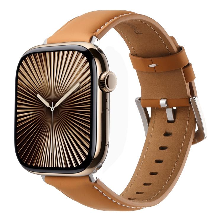 For Apple Watch 42mm / 41mm / 40mm / 38mm Kalebol Plain Genuine Leather Watch Band(Yellow Brown) - free shipping - PMc TechLife - Order now!