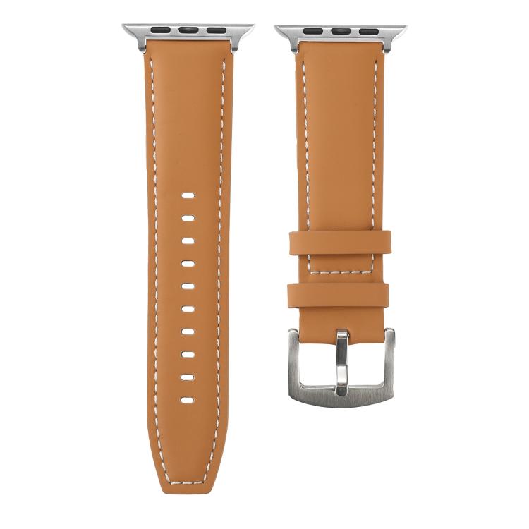 For Apple Watch 42mm / 41mm / 40mm / 38mm Kalebol Plain Genuine Leather Watch Band(Yellow Brown) - free shipping - PMc TechLife - Order now!
