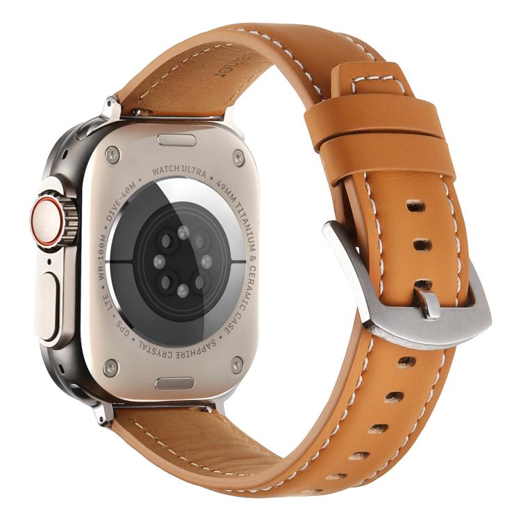 For Apple Watch 42mm / 41mm / 40mm / 38mm Kalebol Plain Genuine Leather Watch Band(Yellow Brown) - free shipping - PMc TechLife - Order now!