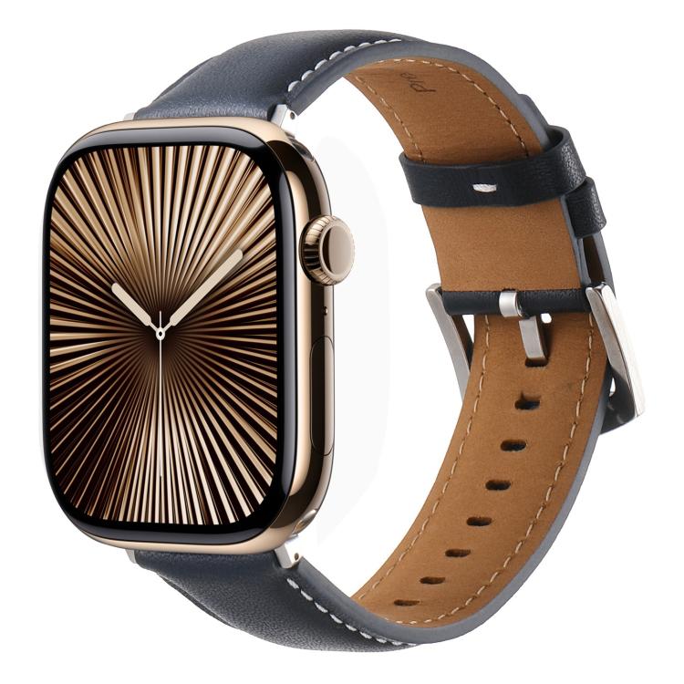 For Apple Watch 42mm / 41mm / 40mm / 38mm Kalebol Plain Genuine Leather Watch Band(Dark Blue) - free shipping - PMc TechLife - Order now!