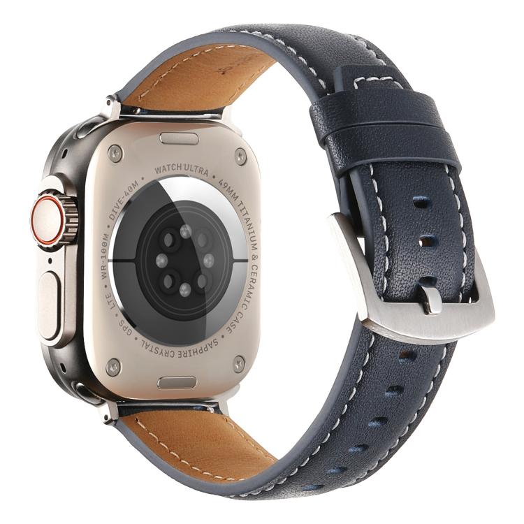 For Apple Watch 42mm / 41mm / 40mm / 38mm Kalebol Plain Genuine Leather Watch Band(Dark Blue) - free shipping - PMc TechLife - Order now!