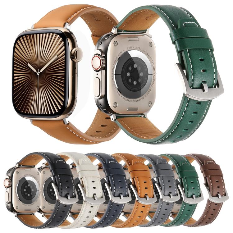 For Apple Watch 46mm / 49mm / 45mm / 44mm Kalebol Plain Genuine Leather Watch Band(Dark Blue) - free shipping - PMc TechLife - Order now!