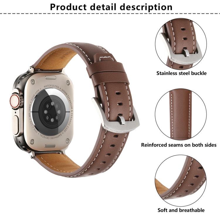 For Apple Watch 46mm / 49mm / 45mm / 44mm Kalebol Plain Genuine Leather Watch Band(Dark Brown) - free shipping - PMc TechLife - Order now!