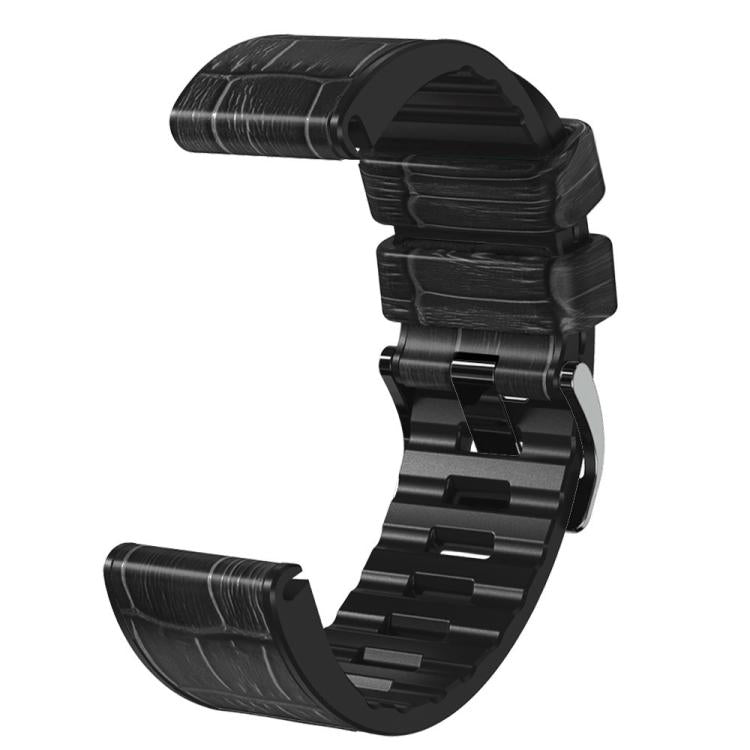 For Garmin QuickFit 22mm Kalebol Crocodile Texture Silicone Leather Watch Band(Black) - Watch Bands by Kalebol | Online Shopping South Africa | PMc TechLife | Buy Now Pay Later Mobicred