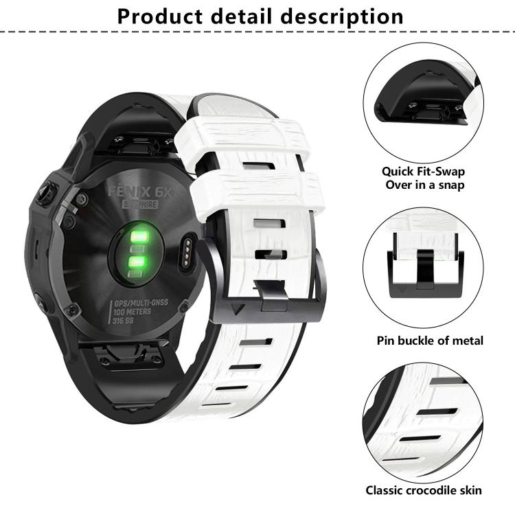 For Garmin QuickFit 22mm Kalebol Crocodile Texture Silicone Leather Watch Band(Black) - Watch Bands by Kalebol | Online Shopping South Africa | PMc TechLife | Buy Now Pay Later Mobicred