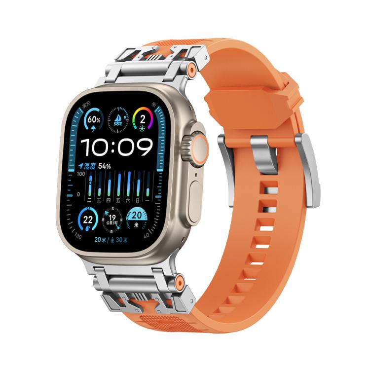 For Apple Watch 46mm / 49mm / 45mm / 44mm Kalebol Armor TPU Watch Band(Silver Orange) - free shipping - PMc TechLife - Order now!