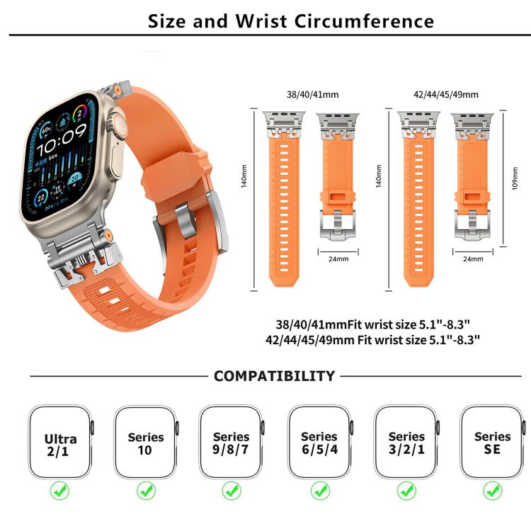 For Apple Watch 46mm / 49mm / 45mm / 44mm Kalebol Armor TPU Watch Band(Silver Orange) - free shipping - PMc TechLife - Order now!