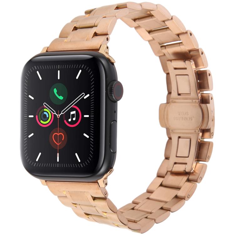 For Apple Watch 46mm / 49mm / 45mm / 44mm Butterfly Buckle New Five Beads Stainless Steel Watch Band(Rose Gold) - free shipping - PMc TechLife - Order now!