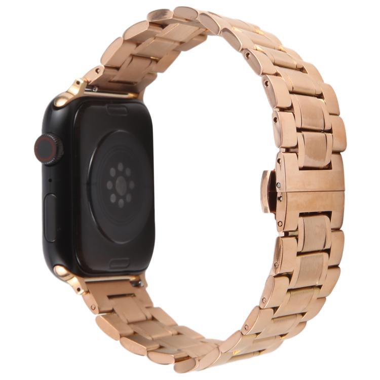 For Apple Watch 46mm / 49mm / 45mm / 44mm Butterfly Buckle New Five Beads Stainless Steel Watch Band(Rose Gold) - free shipping - PMc TechLife - Order now!