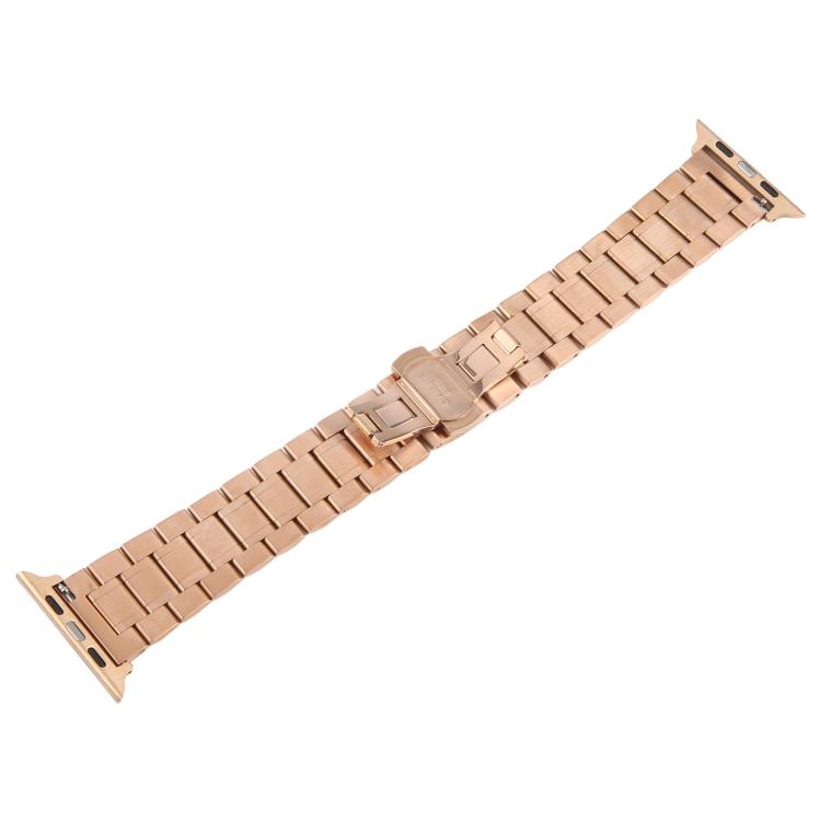 For Apple Watch 46mm / 49mm / 45mm / 44mm Butterfly Buckle New Five Beads Stainless Steel Watch Band(Rose Gold) - free shipping - PMc TechLife - Order now!