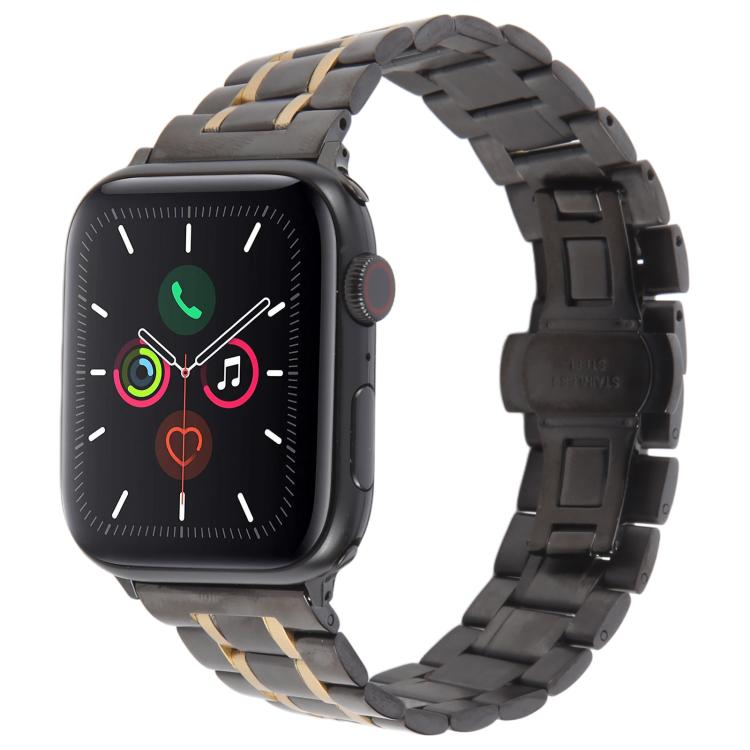 For Apple Watch 42mm / 41mm / 40mm / 38mm Butterfly Buckle New Five Beads Stainless Steel Watch Band(Black Gold) - free shipping - PMc TechLife - Order now!