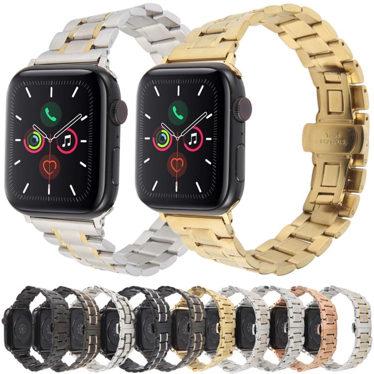 For Apple Watch 42mm / 41mm / 40mm / 38mm Butterfly Buckle New Five Beads Stainless Steel Watch Band(Gold) - free shipping - PMc TechLife - Order now!