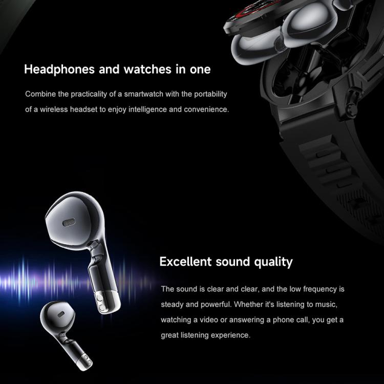 D11 1.46 inch 2 in 1 Bluetooth Earphone Smart Watch, Support Bluetooth Call / NFC / Heart Rate(Black) - free shipping - PMC TechLife - Order now!