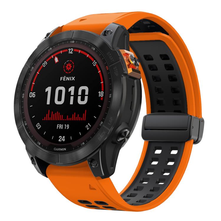 For Garmin QuickFit 26mm Kalebol Two-color Magnetic Silicone Watch Band(Orange Black) - Watch Bands by Kalebol | Online Shopping South Africa | PMc TechLife | Buy Now Pay Later Mobicred