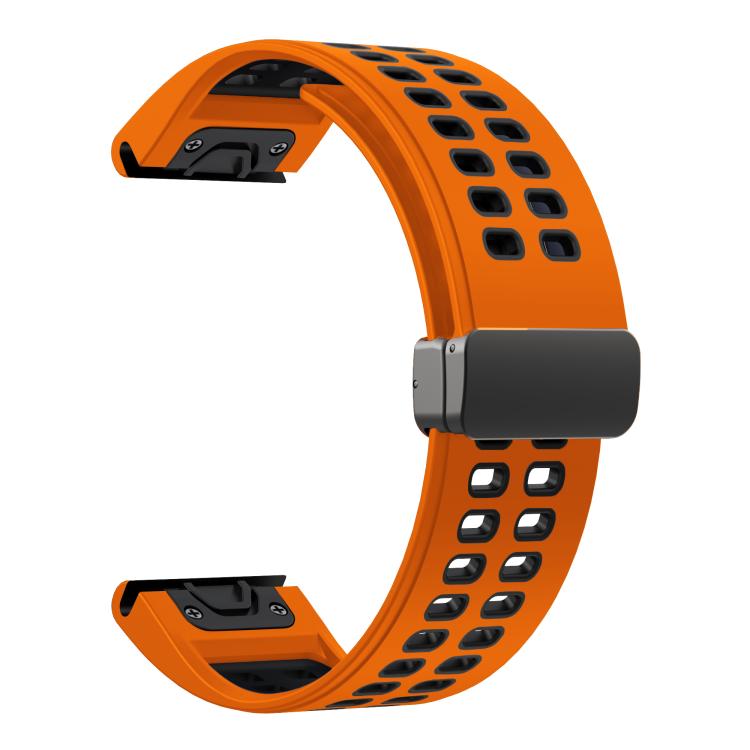 For Garmin QuickFit 26mm Kalebol Two-color Magnetic Silicone Watch Band(Orange Black) - Watch Bands by Kalebol | Online Shopping South Africa | PMc TechLife | Buy Now Pay Later Mobicred