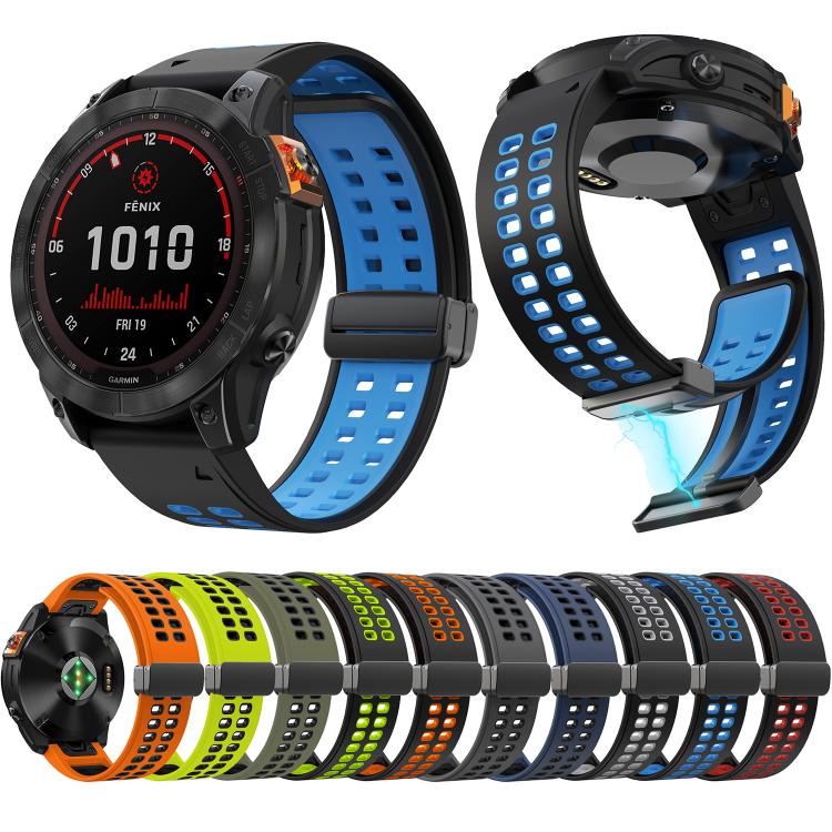 For Garmin QuickFit 26mm Kalebol Two-color Magnetic Silicone Watch Band(Dark Blue Black) - free shipping - PMc TechLife - Order now!