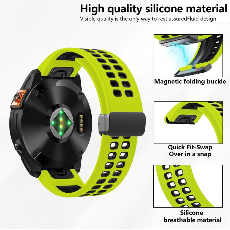 For Garmin QuickFit 26mm Kalebol Two-color Magnetic Silicone Watch Band(Orange Black) - Watch Bands by Kalebol | Online Shopping South Africa | PMc TechLife | Buy Now Pay Later Mobicred