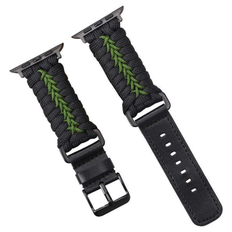 For Apple Watch 46mm / 49mm / 45mm / 44mm Double Leather Buckle Paracord Nylon Watch Band(Green) - Watch Bands by PMc TechLife | Online Shopping South Africa | PMc TechLife | Buy Now Pay Later Mobicred
