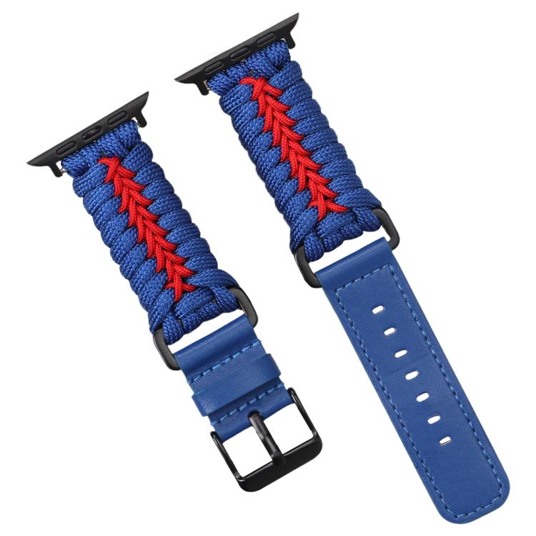 For Apple Watch 46mm / 49mm / 45mm / 44mm Double Leather Buckle Paracord Nylon Watch Band(Blue) - free shipping - PMc TechLife - Order now!