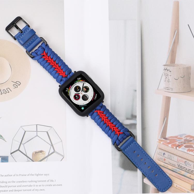 For Apple Watch 46mm / 49mm / 45mm / 44mm Double Leather Buckle Paracord Nylon Watch Band(Blue) - free shipping - PMc TechLife - Order now!