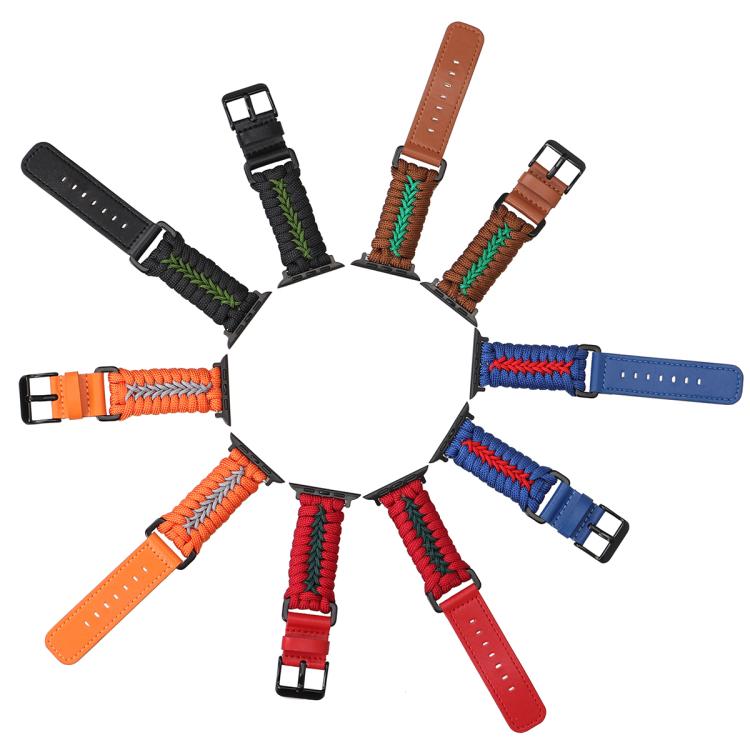 For Apple Watch 46mm / 49mm / 45mm / 44mm Double Leather Buckle Paracord Nylon Watch Band(Green) - Watch Bands by PMc TechLife | Online Shopping South Africa | PMc TechLife | Buy Now Pay Later Mobicred