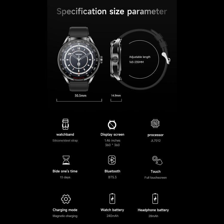 D9 1.46 inch 2 in 1 Bluetooth Earphone Smart Watch, Support Bluetooth Call / NFC / Heart Rate(Silver) - free shipping - PMC TechLife - Order now!