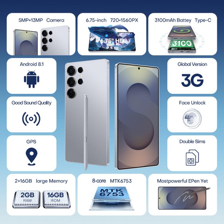 F10 / S25 Ultra, 2GB+16GB, 6.75 inch Android 8.1 MTK6753 Octa Core, Network: 3G, Dual SIM, Plug:EU Plug(Titanium Grey) - free shipping - PMc TechLife - Order now!