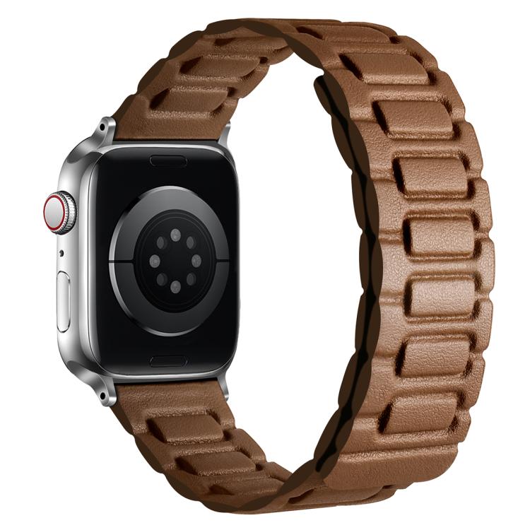 For Apple Watch 46mm / 49mm / 45mm / 44mm I-shaped Three-piece Leather Magnetic Watch Band(Brown) - Watch Bands by PMC TechLife | Online Shopping South Africa | PMC TechLife | Buy Now Pay Later Mobicred